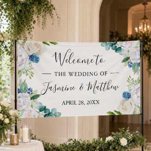 Sage Green Blue White Floral Wedding Party Banner