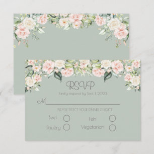 Sage Green Blush Floral Elegant Weddding RSVP Card