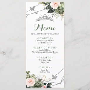 Sage Green Blush Floral Girl XV Años Birthday Menu