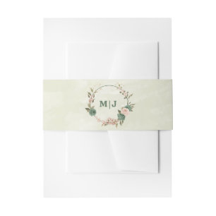sage green blush floral wedding invitation belly band