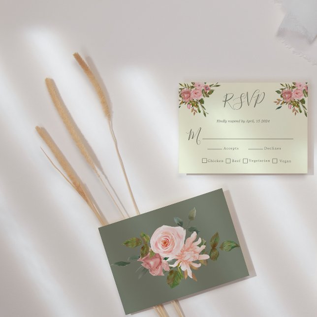 Sage Green & Blush Floral Wedding RSVP Card (Creator Uploaded)
