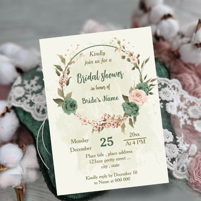sage green blush flowers botanical bridal shower invitation (Creator Uploaded)