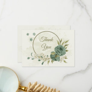 sage green blush flowers botanical wedding thank you card