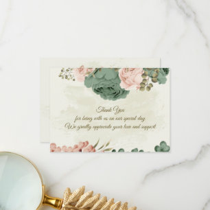 sage green blush flowers botanical wedding thank you card