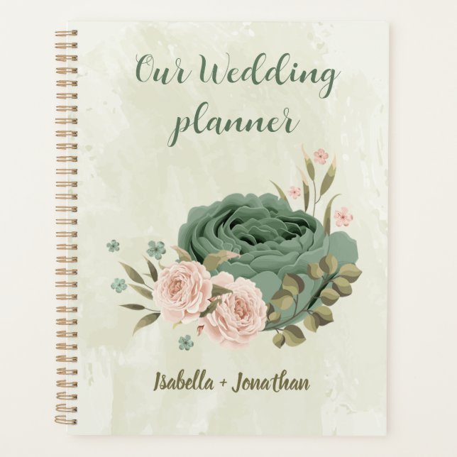 sage green blush flowers wedding planner (Front)
