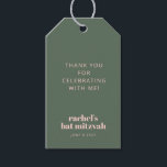 Sage Green Blush Pink Bold Modern Bat Mitzvah Gift Tags<br><div class="desc">This bat mitzvah favour tag features "Thank You for Celebrating with Me!" in blush pink type on a sage green background, with the guest of honour's name and event in bold pink at the bottom and the date below. It's a clean, modern look that works beautifully tied to a favour...</div>