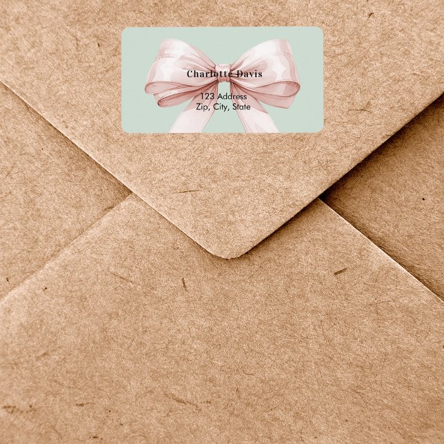 Sage green blush pink bow return address  label (Creator Uploaded)