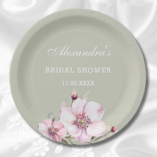 Sage Green Blush Pink Floral Bridal Shower  Paper Plate