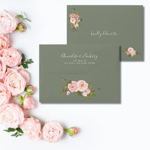 Sage Green & Blush Pink Floral Wedding Invitation Envelope