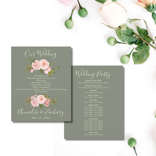 Sage Green & Blush Pink Floral Wedding Program (Creator Uploaded)