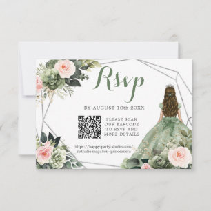 Sage Green Blush Pink Girl XV Años QR RSVP Card