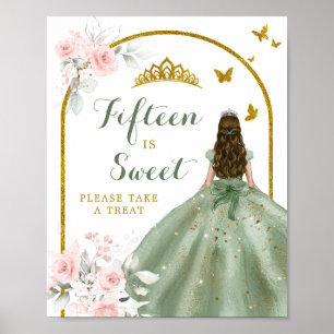 Sage Green Blush Pink Quinceañera Fifteen is Sweet Poster