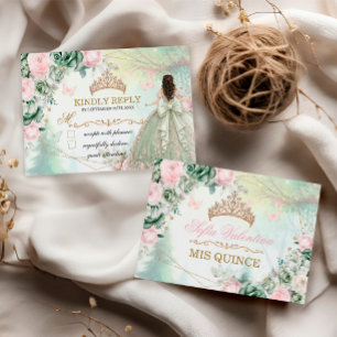 Sage Green Blush Pink Whimsical Forest Quinceañera Card