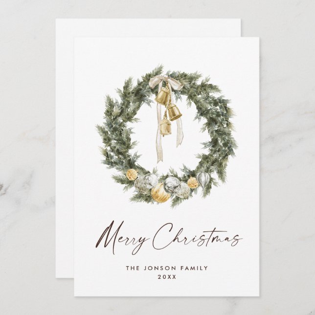 Sage Green Bohemian Christmas Wreath Greeting Holiday Card (Front/Back)