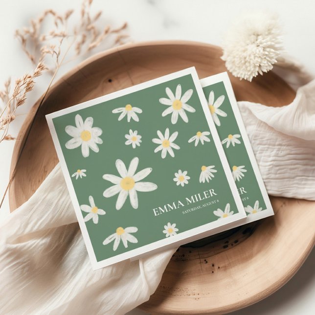 Sage Green Bohemian Daisy Flower Napkins (Creator Uploaded)
