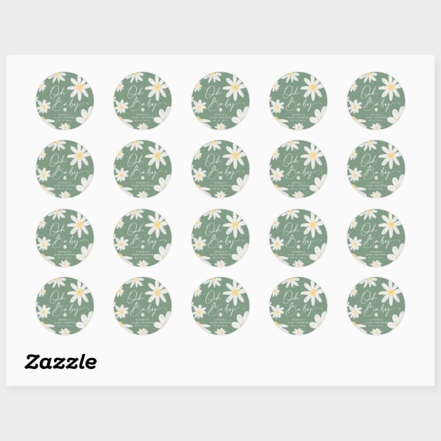 Sage Green Bohemian Daisy Flower Round Sticker (Sheet)