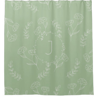 Sage Green Bohemian Monogram Shower Curtain