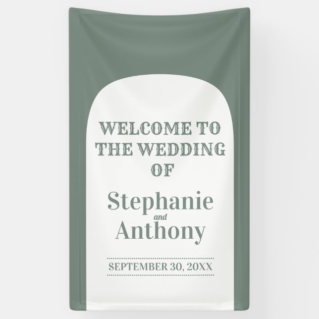 Sage Green Bohemian Retro Arch Wedding      Banner (Vertical)