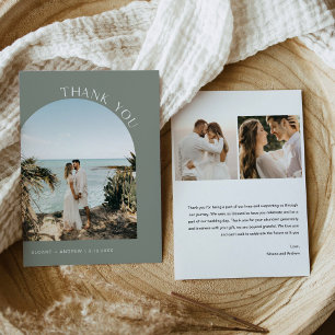 SAGE Green Bohemian Wedding Photo Thank You Card