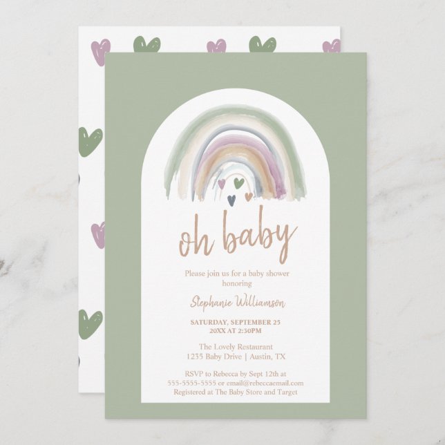 Sage Green Boho Arch Baby Shower Invitation (Front/Back)