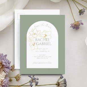 Sage Green Boho Arch Gold Floral Wedding Save The Date