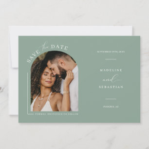 Sage Green Boho Arch Photo QR Code Save the Date   Invitation