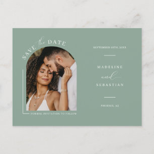 Sage Green Boho Arch Photo QR Code Save the Date P Postcard