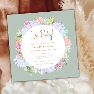 Sage Green Boho Cactus Desert Oh Baby Shower Invitation