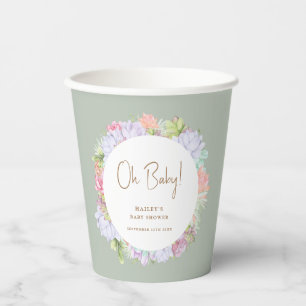 Sage Green Boho Cactus Desert Oh Baby Shower  Paper Cups