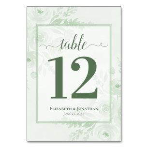 Sage Green Boho Chic Floral Elegant Wedding Table Number