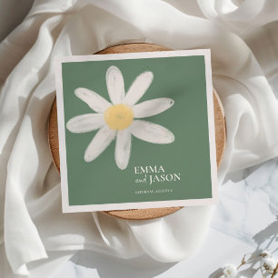 Sage Green Boho Daisy Floral Napkins