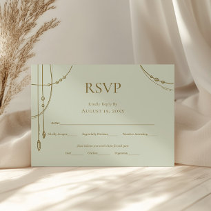 Sage Green Boho Draped Beaded Wedding RSVP Card