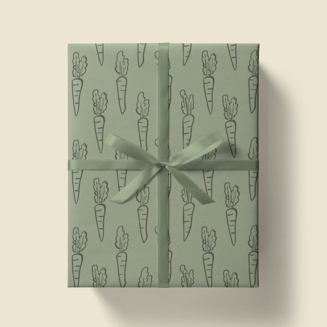 Sage Green Boho Easter Pattern Carrot Spring Wrapping Paper (Creator Uploaded)