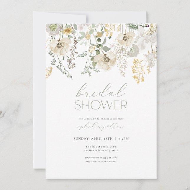 Sage Green Boho Floral Bridal Shower Invitation (Front)