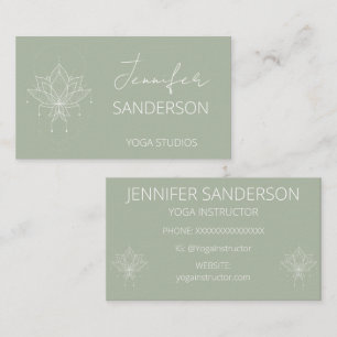 Sage Green Boho Floral Lotus Yoga Instructor Business Card