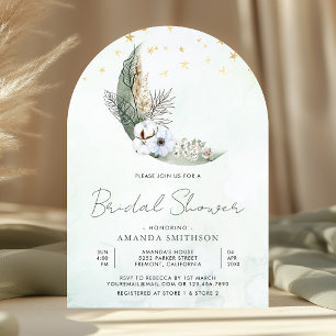 Sage Green Boho Floral Moon Arch Bridal Shower Invitation