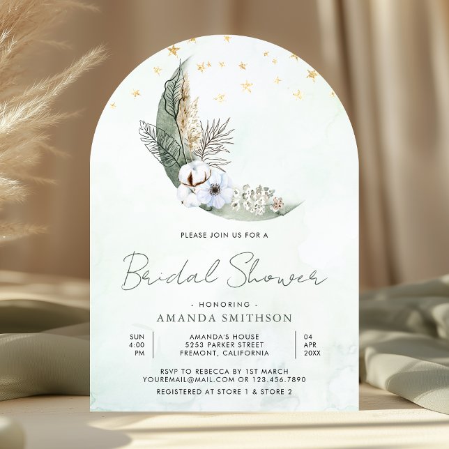 Sage Green Boho Floral Moon Arch Bridal Shower Invitation (Creator Uploaded)