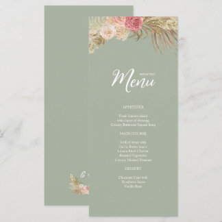 Sage green Boho Floral Wedding Flat Menu