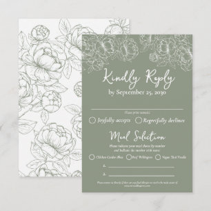 Sage Green Boho Floral Wedding Meal Options and RSVP Card