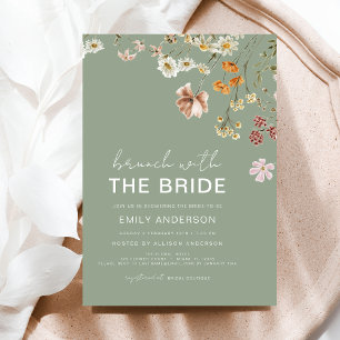 Sage Green Boho Floral Wildflower Bridal Brunch Invitation