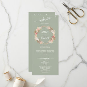 Sage Green Boho Floral Wreath Wedding Flat Program Programme