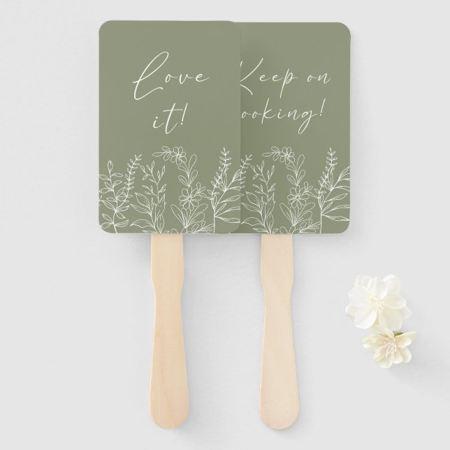 Sage Green Boho Flower Say Yes To The Dress Hand Fan (Front and Back)