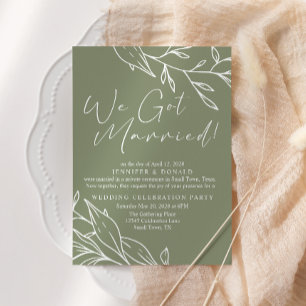 Sage Green Boho Flower Wedding Just Married Invitation