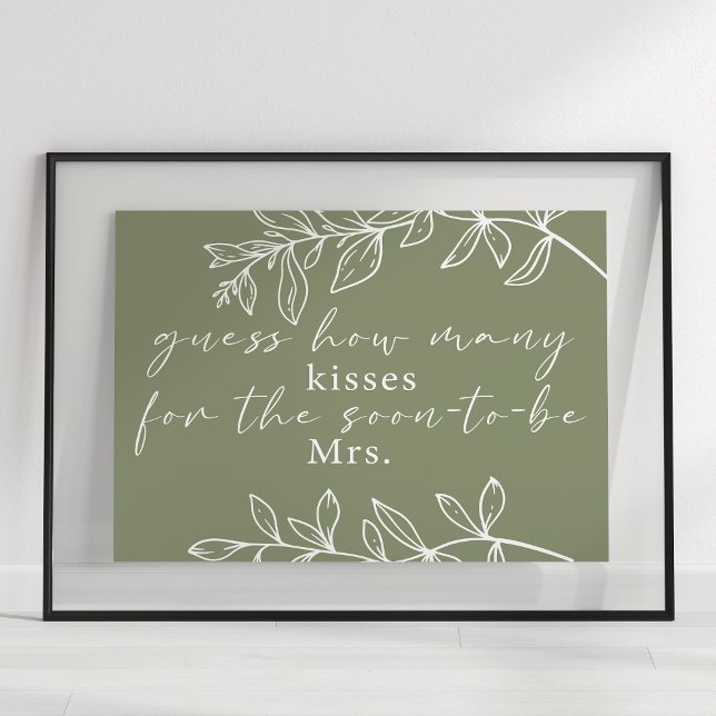 Sage Green Boho Flowers Guess How Many Kisses Game Poster (Creator Uploaded)