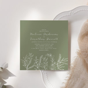 Sage Green Boho Flowers Roses Wedding Invitation