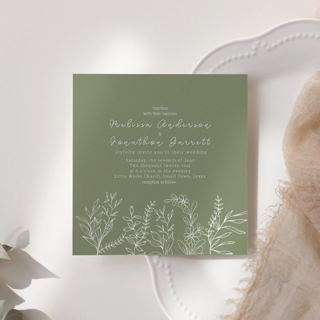 Sage Green Boho Flowers Roses Wedding Invitation (Creator Uploaded)