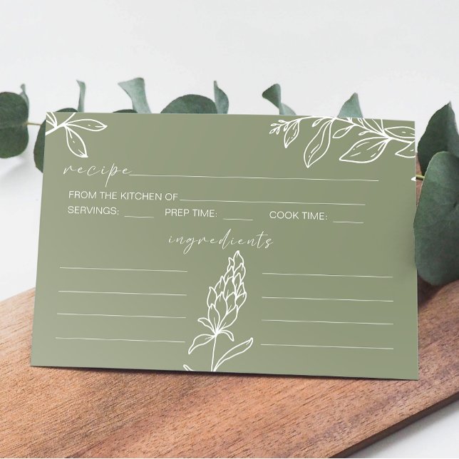 Sage Green Boho Flowers Wedding Recipe Card (Creator Uploaded)