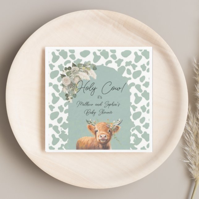 Sage Green Boho Holy Cow Farm Baby Shower  Napkin (Creator Uploaded)