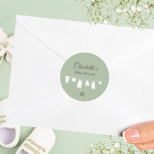 Sage Green Boho Minimalist Baby Shower Classic Round Sticker