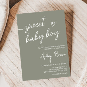 Sage Green Boho Minimalist Baby Shower Invitation